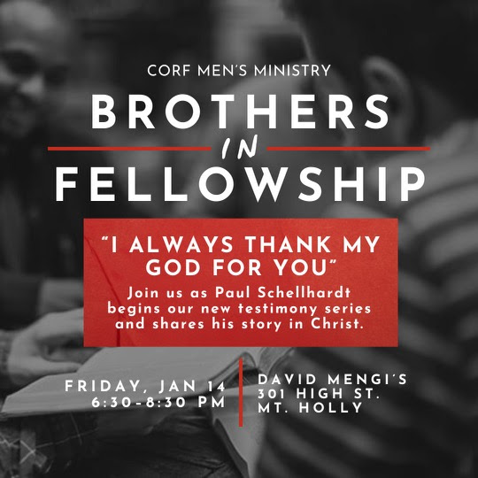 Brothers in Unity Men’s Fellowship: This Friday, January 14th at 630pm